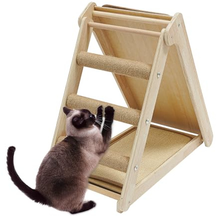 Susoso Katzenkratzpads aus Kiefernholz und Sisal, Multifunktional Kratzbrett mit Untere Plattform für Zoohandlungen 60x30x52cm Holzfarbe