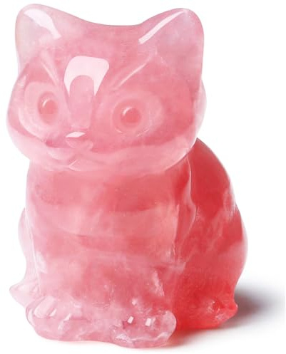 Sahoottie Rosenquarz Katze Figur Rosa Katzen Deko Rosenquarz Deko Figuren Kawaii Katze Geschenke für Katzenliebhaber Dekoration für Zuhause