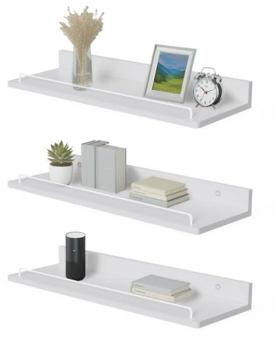 Jemyxhw Schweberegal, Wandregal Holz, 3er Set, 14 x 40 cm, Wanddeko Regale für Wände für Bad, Küche, Wohnzimmer und Schlafzimmer (Weiß)