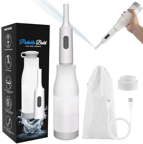 Hibbent Portable Bidet for Travel, High Pressure Electric Handheld Bidet Sprayer, 350-550ML Expandable Bottle for Personal Hygiene, USB-C Rechargeable Waterproof, Travel Sprayer for Women & Men, White