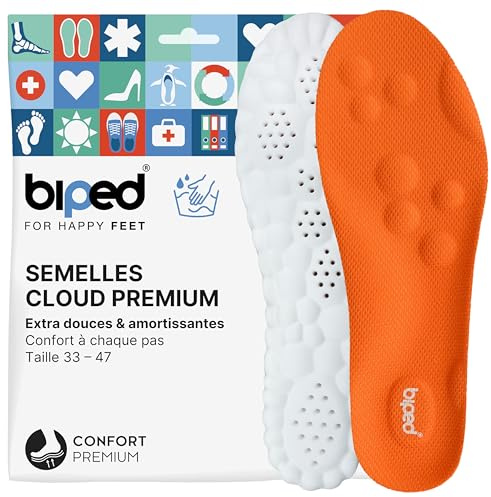 biped Cloud Extra Soft Insoles for Casual, Sport and Work Shoes - Orthopedic Shock Absorber Insoles with Heel Cushion - Massage Foam Insoles z2938(Orange,42-44)