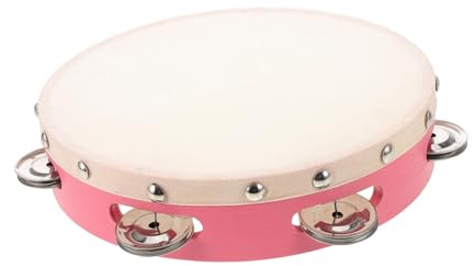 LALADEFIEE Handtamburin Kinder Tamburin Schlaginstrument 8 Zoll mit Naturleder Rosa Holzrahmen für Musiklernen Partyspiel