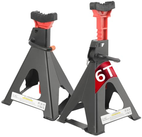 CDZHLTG Cavaletti Auto treppiedi a cremagliera, Cavalletti Auto 6T Set da 2 Pezz, Altezza di Sollevamento 390–585mm, Jackstand Coppia Cavalletti con Protezione in Gomma