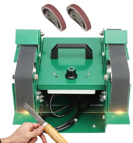 Ponceuse à bande double tête, 800-12 000 tr/min, ponceuse électrique avec 20 bandes abrasives, polissage multi-angles 0-90°, outil de ponçage multifonctionnel pour le travail du bois