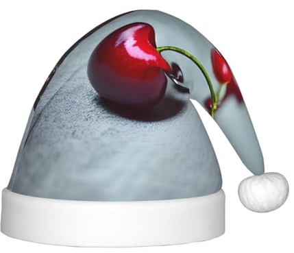 LLOTPQ Sombrero de Navidad para niños – Sombrero festivo de Papá Noel con diseño de cerezas rojas, perfecto para fiestas de vacaciones y ropa de invierno