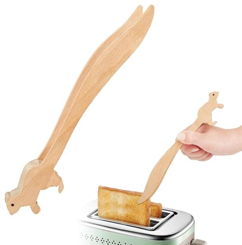 Muorruo Toasterzange aus Holz – Eichhörnchen, große, vielseitige Kochzange aus Holz, rutschfest, hitzebeständig, leicht zu reinigen, Küchenutensil für Käse, Speck, Muffins und Obst