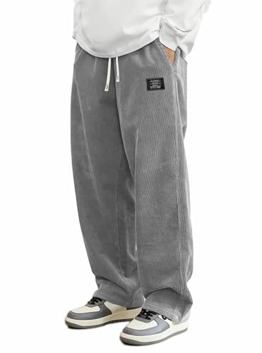 Generico Pantaloni Velluto a Coste Uomo, Kirakuco Pantaloni Velluto Giapponesi Uomo Invernali a Costine Pantalone Larghi con Elastico in Vita Pantalonis Elegante Baggy Streetwear, Grigio, 4XL
