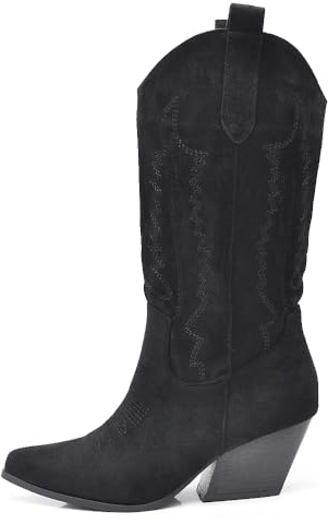 IF Stivali Texani Donna Al polpaccio in Camoscio Sintetico Stile Western Cowboy A9568 nero N.38