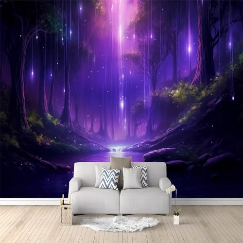 Fotomural Papel Pintado 3D Fantasía Luciérnagas Cascada Bosque Patrón – Vistoso Papel Tapiz Decorativo Moderno para Pared, Mural de Pared para 200 x 140 cm, Decoración del Hogar