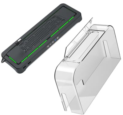Station de refroidissement pour console avec couvercle transparent, ventilateur à trois vitesses, de lumière colorée pour bureau de jeu, affichage de la zone de stockage des câbles à la
