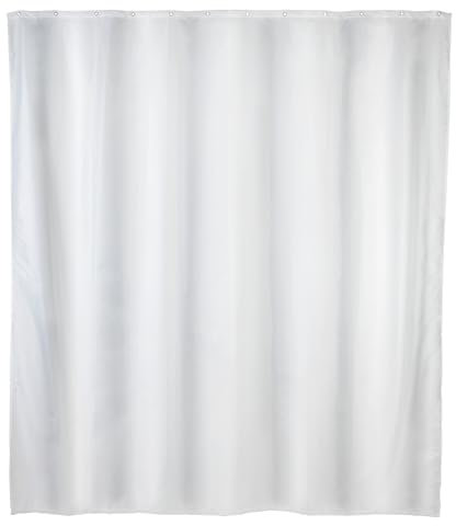 WENKO Anti-Schimmel Duschvorhang Weiß, Textil-Vorhang mit Antischimmel Effekt fürs Badezimmer, waschbar, wasserabweisend, mit Ringen zur Befestigung an der Duschstange, 180 x 200 cm
