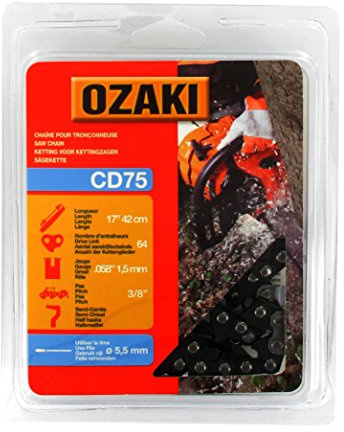 Ozaki - Cadena de motosierra, paso de la cadena de 3/8 de pulgada, 64 eslabones de arrastre, 0.058-chip (1,5