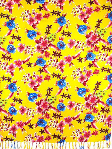Unbekannt Sarong Pareo Wickelrock Strandtuch Tuch zum Binden Blumen gelb/große Auswahl schönste Farben/Sauna-Tuch Wickelkleid Schal Wickeltuch Bademode Freizeitmode Sommermode/aus 100% Viskose