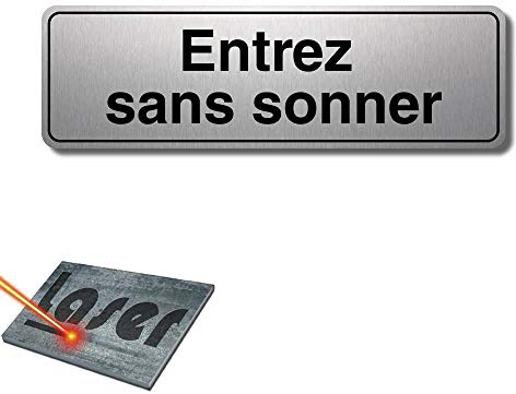 Schild mit Gravur, selbstklebend, 13 x 4 cm, Eingang ohne Klingeln, Boden aus gebürstetem Aluminium