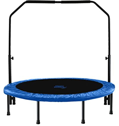 Machrus Upper Bounce Mini Trampoline for Adults- Rebounder Exercise Fitness Indoor/Outdoor Trampoline- Small Foldable Trampoline for Kids with Adjustable Bar and Safety Padding