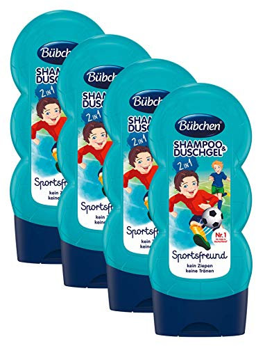 Bübchen Kids Shampoo und Duschgel Sportsfreund, Kinder-Shampoo und -duschgel, pH-hautneutrale Pflege für Kinderhaut, mit frischem Duft, Menge: 4 x 230 ml