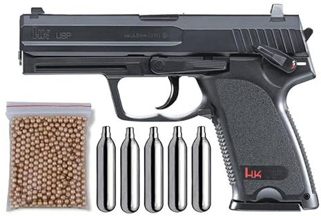 U58100. Pistola perdigon H&K USP Gas Co2. 4,5mm. + Funda Portabombonas + Balines + Bombonas co2. 23054/29318/13275