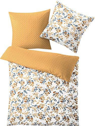 Kleine Wolke Wendebettwäsche Flowery Mako-Satin gelb Größe 135x200 cm (80x80 cm)