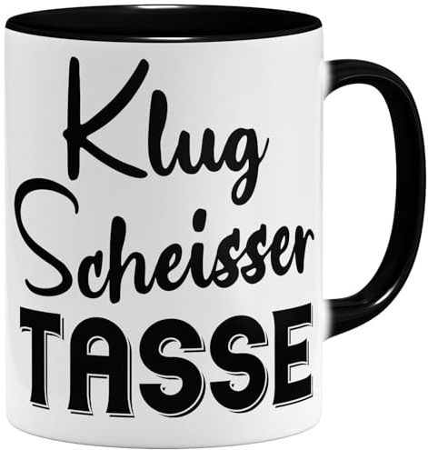 OM3® witzige Klugscheisser Kaffee-Tasse für alle Besserwisser - Spruchtasse aus Keramik - Keramik Becher - 11oz 325ml - Beidseitig Bedruckt - Schwarz