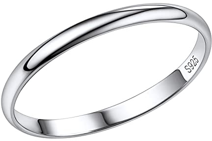 PROSILVER Silber 925 Verlobungsring Trauring für Herren Damen 2mm glänzender Fingerring Minimalist Ehering Hochzeitsring Antragsring Memoirering Größe 54