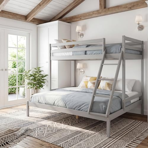Panana Wooden Triple Bunk Bed Children Bedroom Furniture Frame 3FT Single 4FT6 Double 3 Sleeper for Mother&Children (Grey)