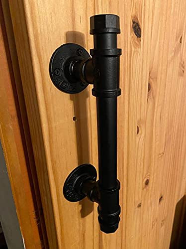 1pc Black Barn Door Pull Handle,Rustic Exterior Door Handle and Pulls,Industrial Pipe Interior Door Knobs,Iron Front Sliding Door Handle,Gate Handles Door Hardware,Industrial Style Retro