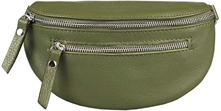 Made in Italy OBC Damen Leder Tasche Gürteltasche Crossbody Hüfttasche Bauchtasche Hüfttasche Umhängetasche Cross-Over Bodybag Schultertasche Handytasche Geldtasche (V2 Olivgrün)