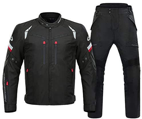 Hcclijo Herren Wasserdichter Vier Jahreszeiten Verschleißfester Motorradmantel Reflektierender Sommer Atmungsaktiv Winteranzug Schwarz SWJK-01 Set XL