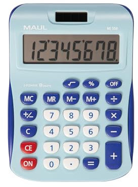 MAUL Taschenrechner MJ 550 | Groß Mit 8 Stellen Display | Standardfunktionen für Büro, Zuhause, Schule | Solar Mit Batterienutzung Bei Dunkelheit | Blau