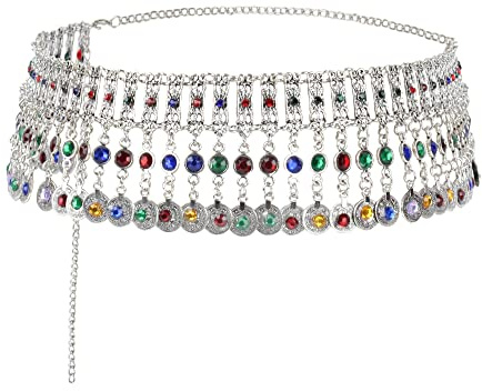 MEGAUK Damen Retro Kettengürtel Münzgürtel Fransen Bauchtanz Gürtel Metall Taillengürtel Hüftgurt
