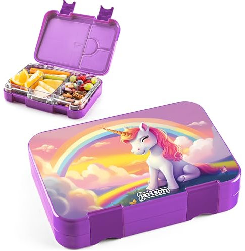 Jarlson® Brotdose Kinder mit Fächern - TONI Lunchbox - Bento Box auslaufsicher – Jausenbox für Kindergarten und Schule - Mädchen und Jungen | Vesperbox | Snackbox (EINHORN 2.) 0