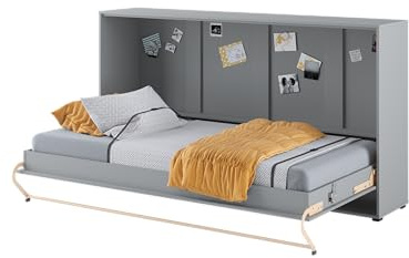 Homlando Lenart Schrankbett - Wandbett Concept Pro CP06 90x200 cm - Schrankklappbett Horizontal - Schrank mit integriertem Klappbett - Funktionsbett (Grau Matt)