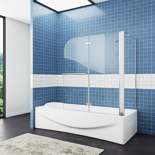 Aica Sanitär Badewannenaufsatz mit NANO Badewannenfaltwand 6mm Duschwand für Badewanne Eck