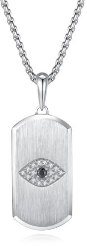 GAVU Collier Homme Acier Inoxydable, Collier Plaque Militaire Homme, Pendentif Mauvais Œil, 50cm