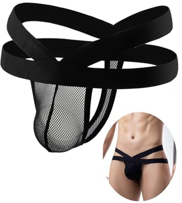 comeondear Tanga Hombre Sexy de Malla Transparencia Tangas Hilo de Talle Bajo Transpirable Suspensorio Thong Ropa Interior Sexy Lenceria Hombre Calzoncillos Talla Grande Negro,XL