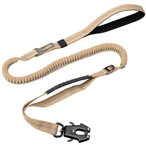 Hundeleine, Starke Bungee Hundeleine, Taktische Leine Hund Reflektierende Elastische Leine mit Weich Gepolstertem Griff & Auto Sicherheitsgurt Metallhaken für große mittlere Hunde, 130-190cm