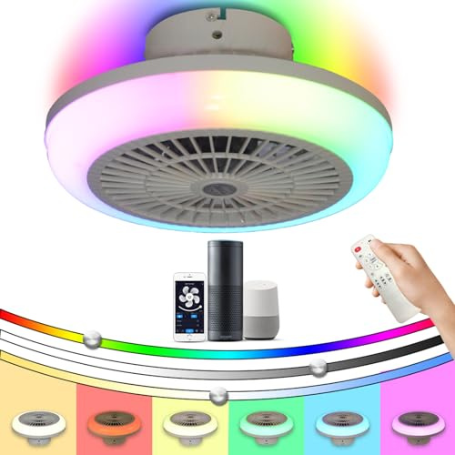 Luyaim RGB Alexa Deckenventilator Mit Beleuchtung Und Fernbedienung Led Dimmbare Kleiner Kinder Modern Fan Lampe Mit Ventilator 6 Geschwindigkeit DC Motor Für Schlafzimmer Wohnzimmer