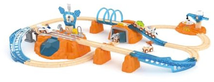 Hape Zugset Mars-Erkundung, Eisenbahn-Set, Holz-Eisenbahn-Abenteuer mit Raumfahrt-Thema, Kranladung und Weltraum-Zug, Leuchtet im Dunkeln, Lernspielzeug, ab 3 Jahren