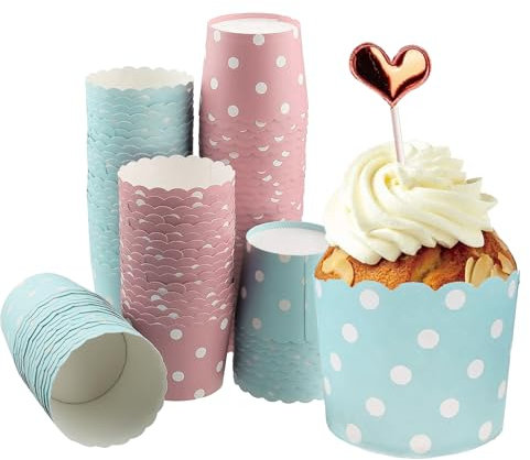 Caissettes Cupcake, 100 Pièces, Muffins Jetables Rouge, Moules à Muffins en Papier Bleu, Pour Halloween, Anniversaires, Mariages, Fêtes (Point de Grande Vague)