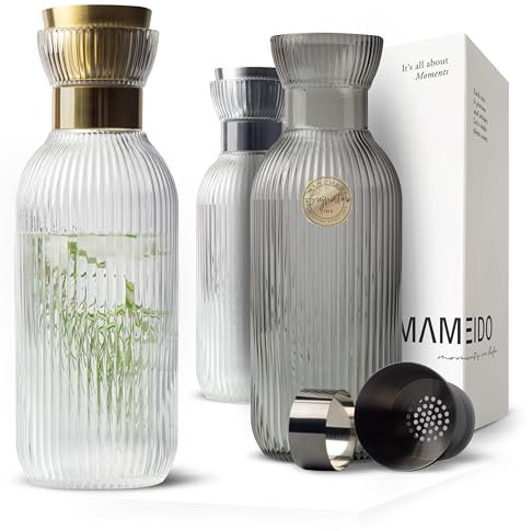 MAMEIDO Garrafa agua 1,5 l, Jarra aqua con vertedor y colador, Jarra de agua de aspecto elegante para ocasiones especiales, Garrafa para regalar (Crystal Gold)