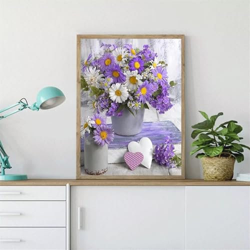 ditlvy DIY 5D Purple Potted Plant Diamond Art Painting Kits Full Drill Diamond Arts Round Drill for Children Adults Home Wall Decoration 35x43inch
