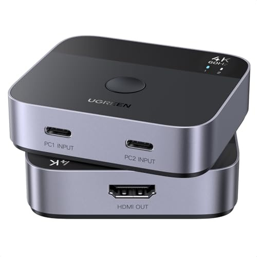 UGREEN 2 In 1 Out Switch 2 USB-C In 1 HDMI Out 4K@60Hz 2 PC 1 Monitor Switcher, Plug & Play, HD Audio Sync, ESD Schutz für Steam Deck/Laptop/Projektor usw.