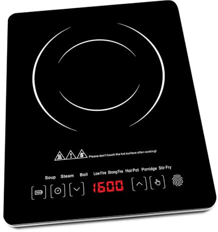 OKUMEYR Tragbarer Induktionsherd Mikrokristallplatte Touch Steuerung Timer Kompakt Für Küche Wohnmobil Und Garten