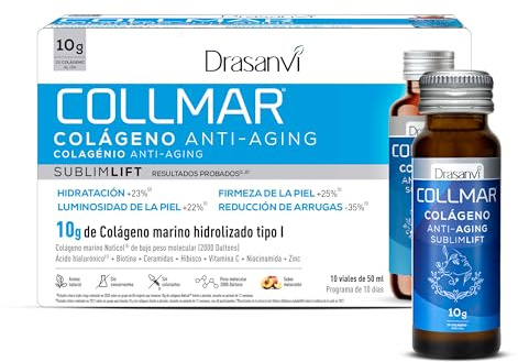 Colageno Marino Shot |10 g Colageno Hidrolizado TIPO I + 11 Principios activos para tu piel | Antiaging | Hidratacion-Firmeza-Luminosidad-Reduccion de arrugas| 10 shots 50ml Sabor Melocotón DRASANVI