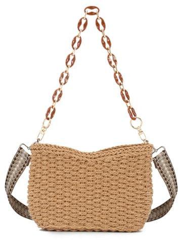 HomKuch Bolso de paja de verano para mujeres bolso tejido de moda de verano con cadena y bolso de hombro único