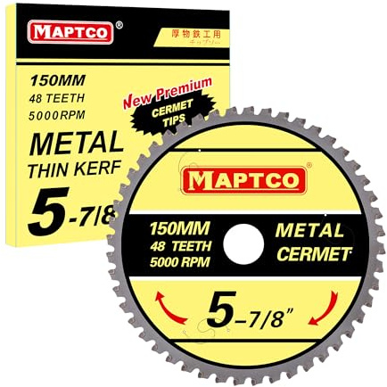 MAPTCO, 150mm 48T Cermet Tipped Metal Cutting Circular Saw Blade, for Stainless Iron aluminium Cutting, For Cordless Circular Saw.