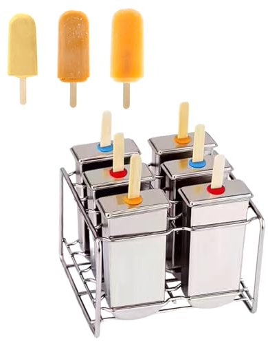 Lot de 6 moules à glace en métal en acier inoxydable avec support (rond et plat) (couleur B)