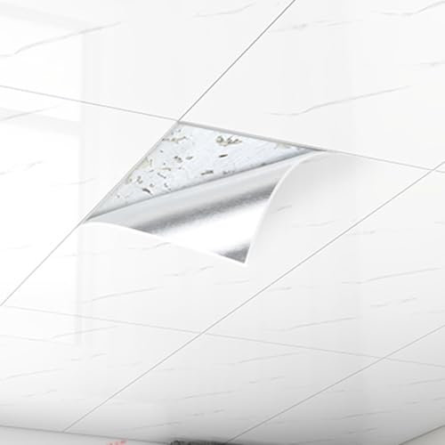 RENLXFI Dalle de Plafond Papier Peint pour Plafond À Coller Et À Décoller, 5-100 Pack De Dalles Blanches De Dosseret, Alternatives De Recouvrement De Plafond Suspendu De sous-Sol(60 Pcs)