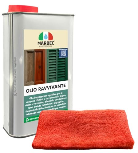 MARBEC OLIO RAVVIVANTE 1LT + PANNO MICROFIBRA Olio ravvivante per infissi in legno, alluminio verniciato e ferro battuto, rigenera, protegge e ravviva superfici opacizzate dal sole.