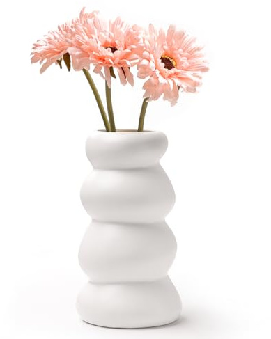 Bosilunlife Keramik Vase Weiß für Pampasgras, Handgemachte Blumenvase Modern, Trockenblumen Vasen für Wohnzimmer Regal, Boho Vase klein Skandinavische Deko für Tischdeko Zuhause